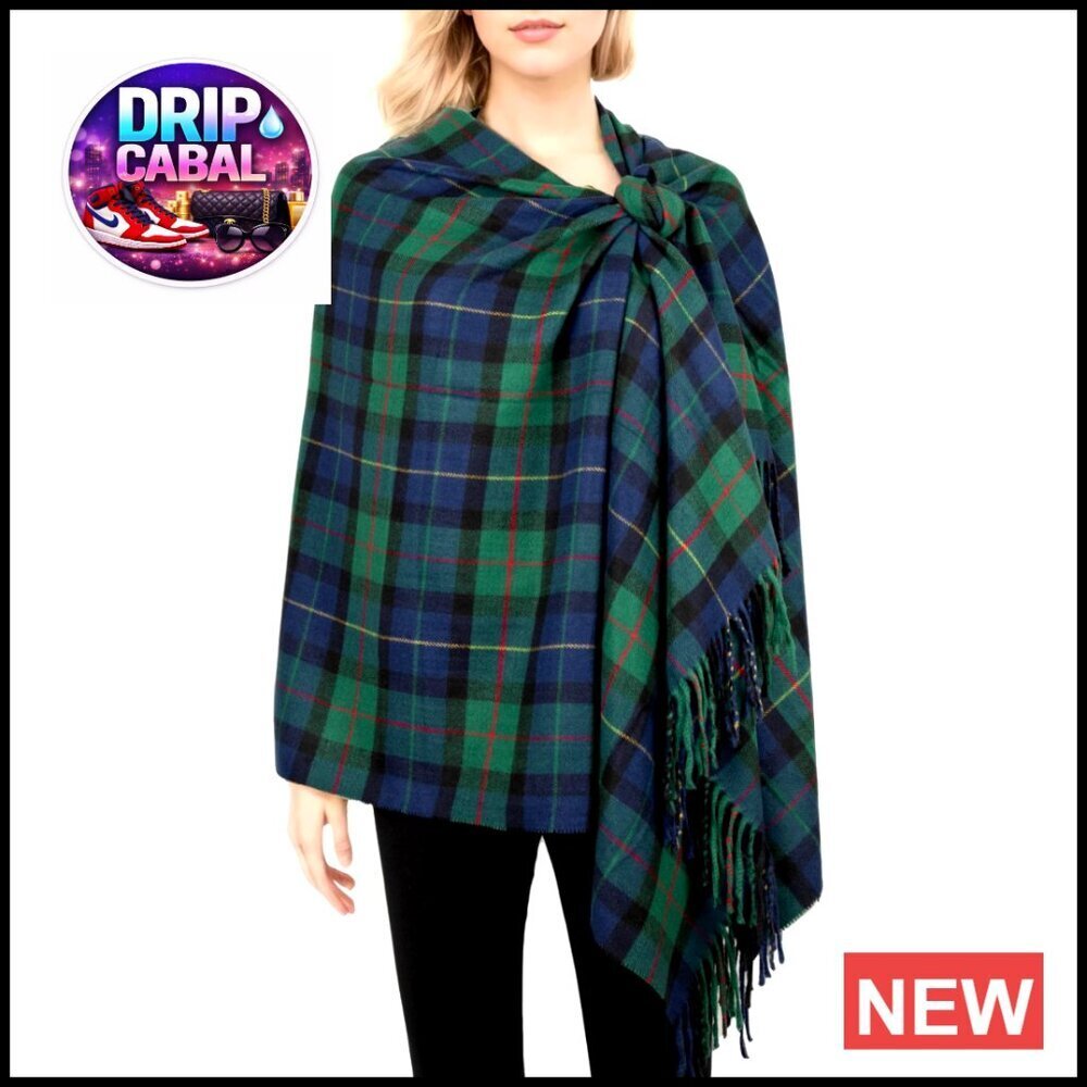 Oversized Plaid Shawl Wrap Soft Cashmere Feel Winter Scarf Elegant Versatile